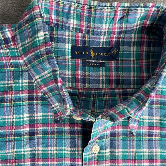 Ralph Lauren Men's Blue Green plaid button down sz 3xB classic fit flesh pony - Picture 10 of 10
